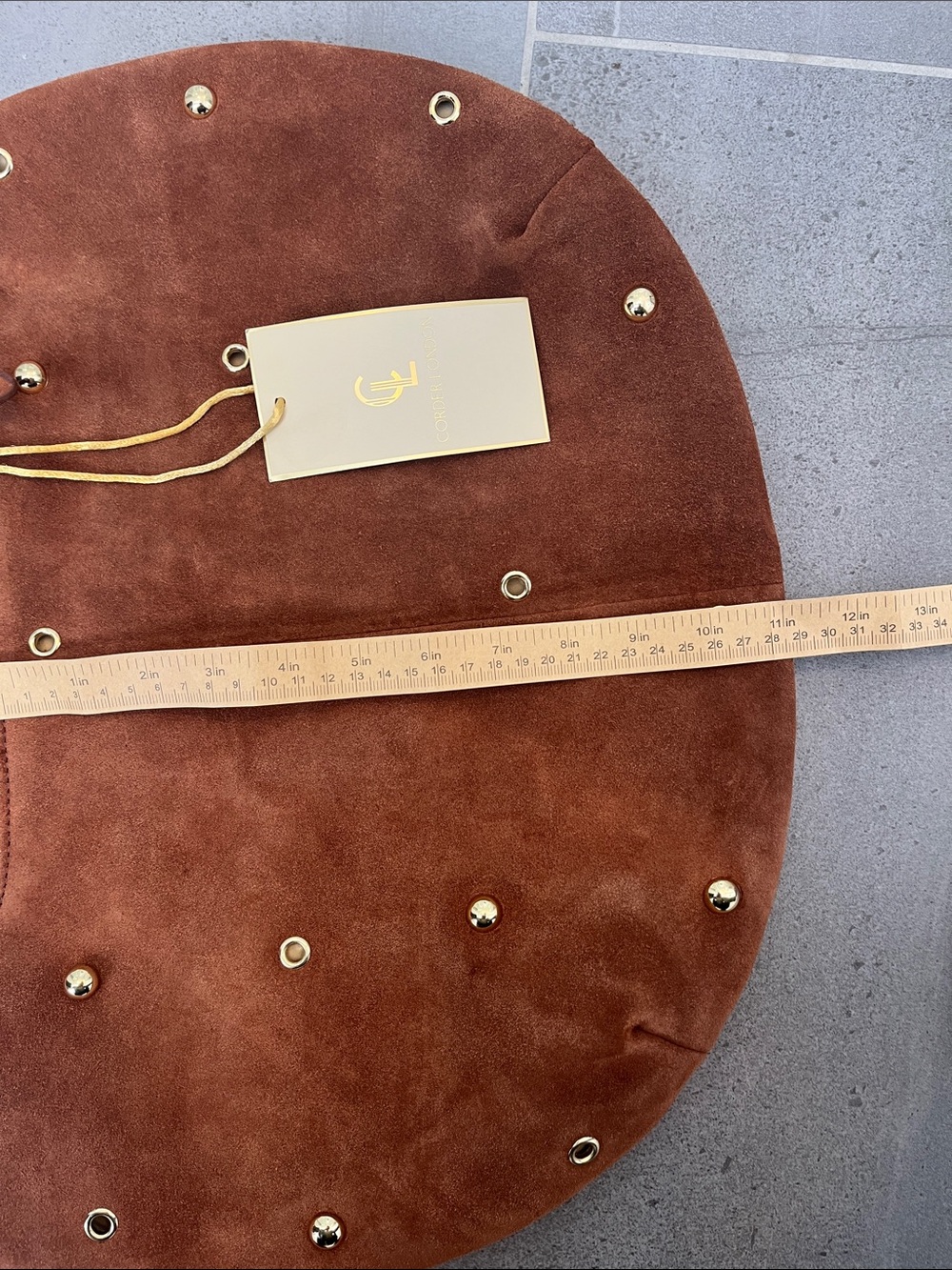 NWT Corder London Brown Suede Gold-Studded Shoulder Bag - Picture 9 of 11